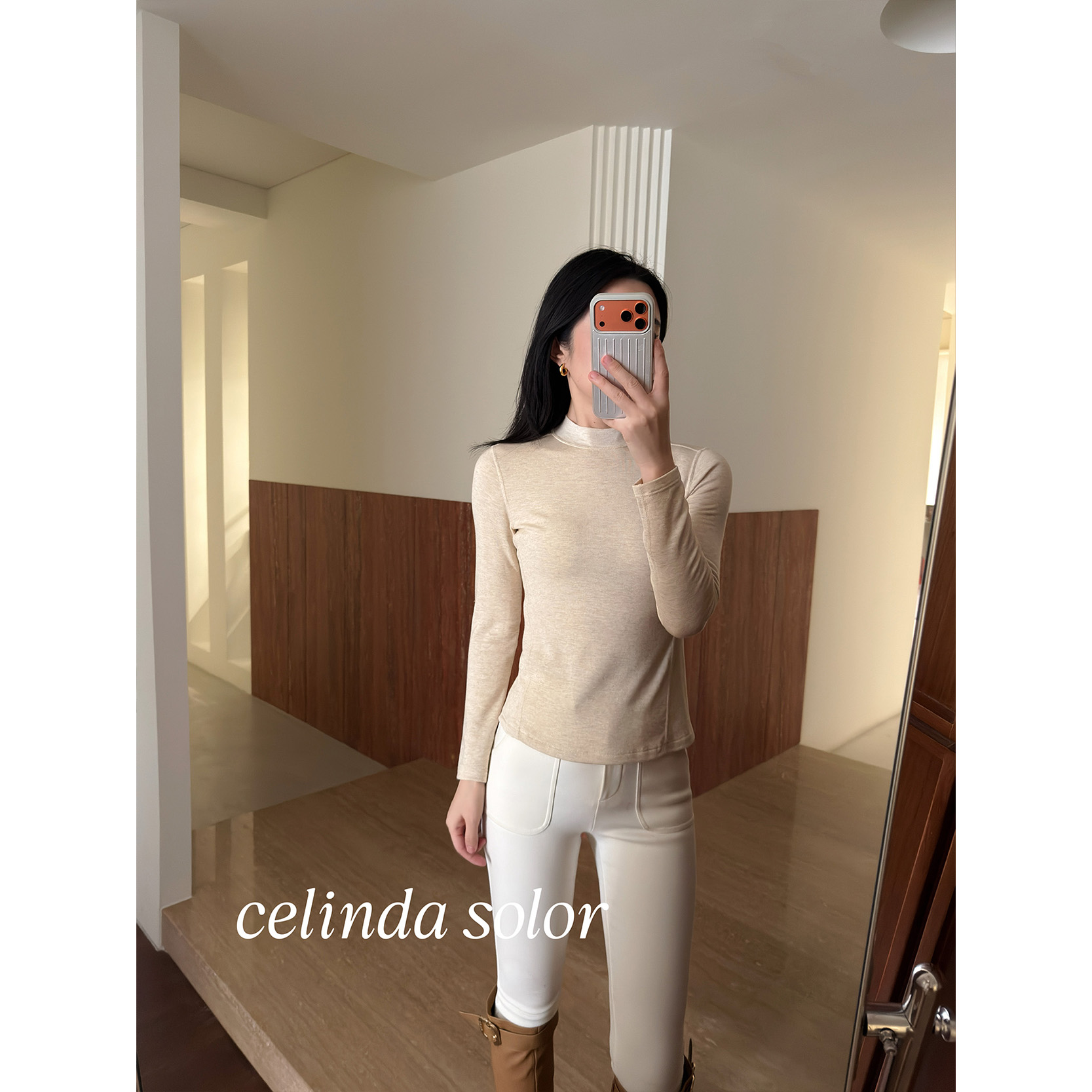 娇阳 老钱风篙级基础款！收腰显瘦山羊绒混纺磨毛发热冬打底衫