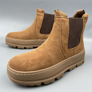 撤柜捡漏断码真皮切尔西靴女款厚底磨砂皮短筒显高靴百搭冬季短靴
