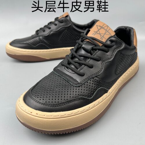 头层牛皮男透气耐磨软底板鞋