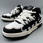 捡漏黑白拼色板鞋 男厚底增高真皮面包鞋 春季 撤柜正品 百搭潮鞋 牛皮