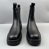 英伦风切尔西靴男冬季 厚底增高中帮侧拉链黑色真皮靴子外贸尾货鞋