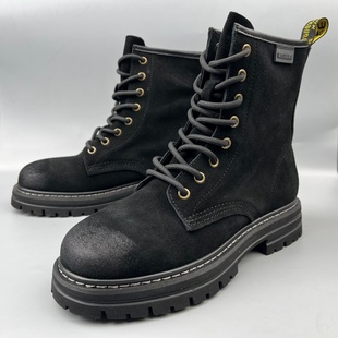 品牌捡漏孤品厚底马丁靴男士反绒皮短靴黑色系带工装靴复古撤柜鞋