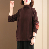 大码 孔雀飞飞2024冬装 韩版 遮肉半高领套头复古洋气加厚休闲卫衣女