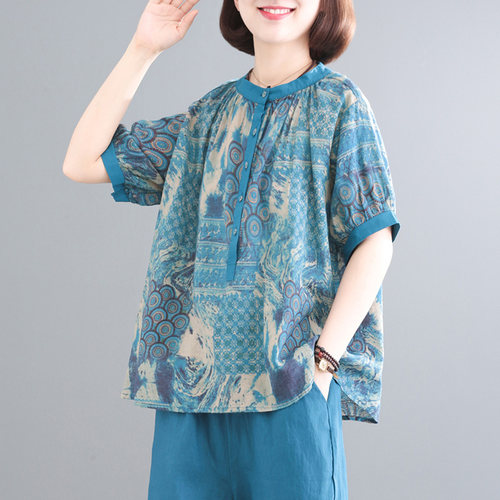 孔雀飞飞夏装新款印花休闲气质女