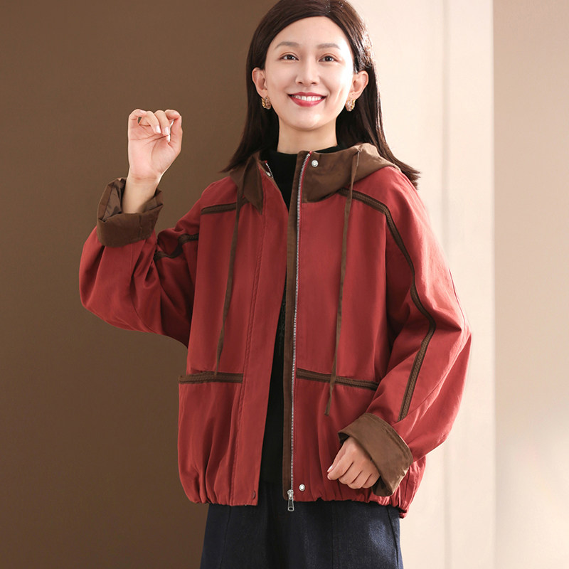 孔雀飞飞2025秋装新款韩版大码遮肉减龄连帽复古气质休闲短外套女,女装/女士精品,短外套,淘宝优惠券,粉丝福利购,淘宝优惠卷