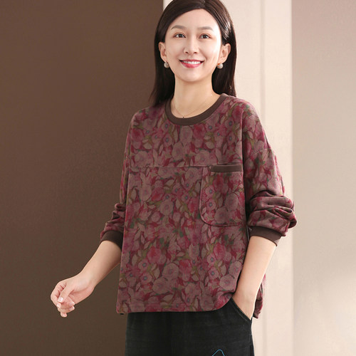 2026新款大码遮肉减龄印花卫衣