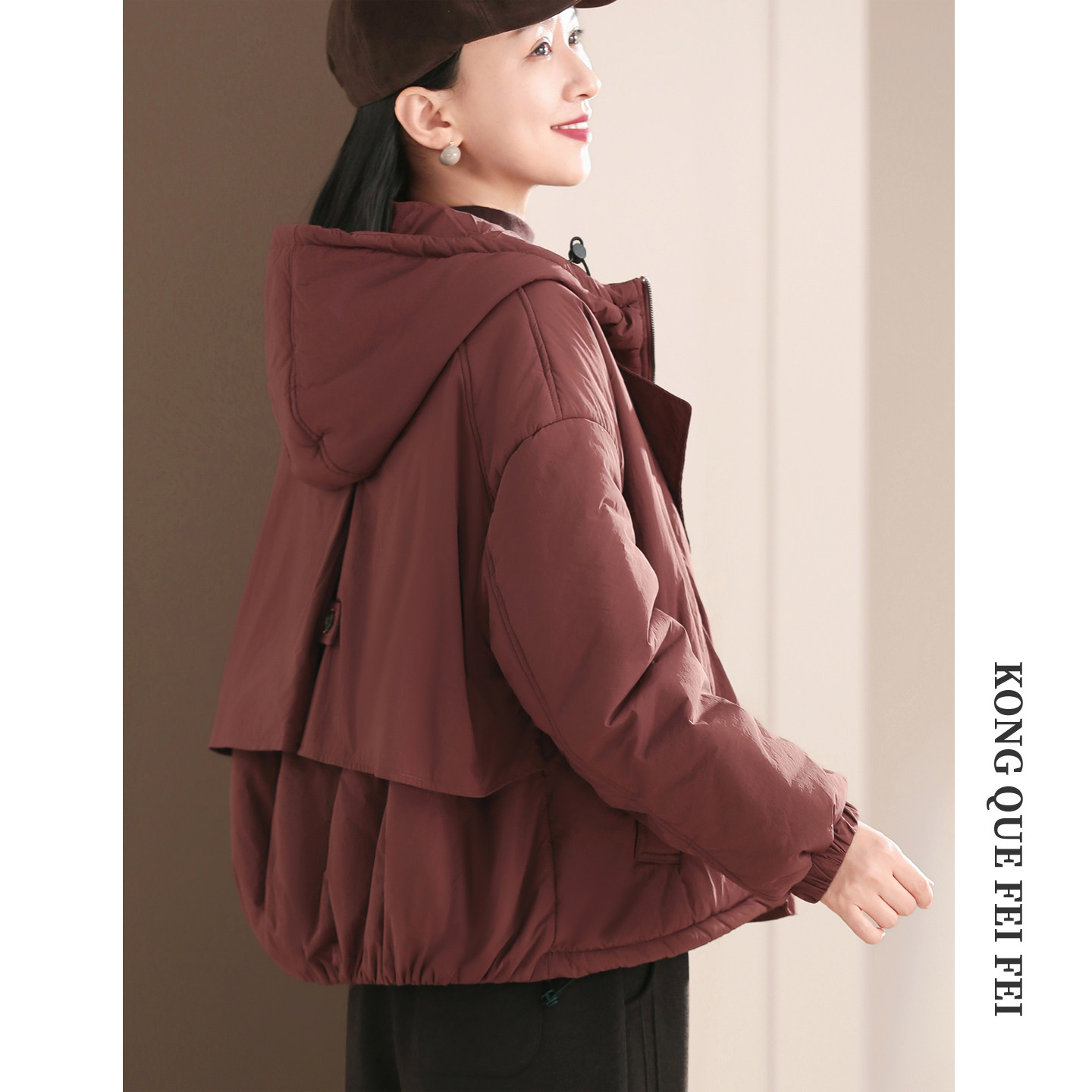 孔雀飞飞2025冬装新款韩版大码遮肉纯色连帽复古气质减龄休闲棉衣,女装/女士精品,棉衣/棉服,淘宝优惠券,粉丝福利购,淘宝优惠卷