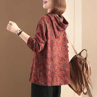 大码 孔雀飞飞 韩版 春秋新款 遮肉印花连帽套头休闲卫衣女 原创设计