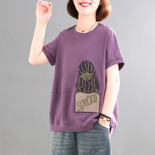 夏季韩版大码遮肉印花短袖T恤女