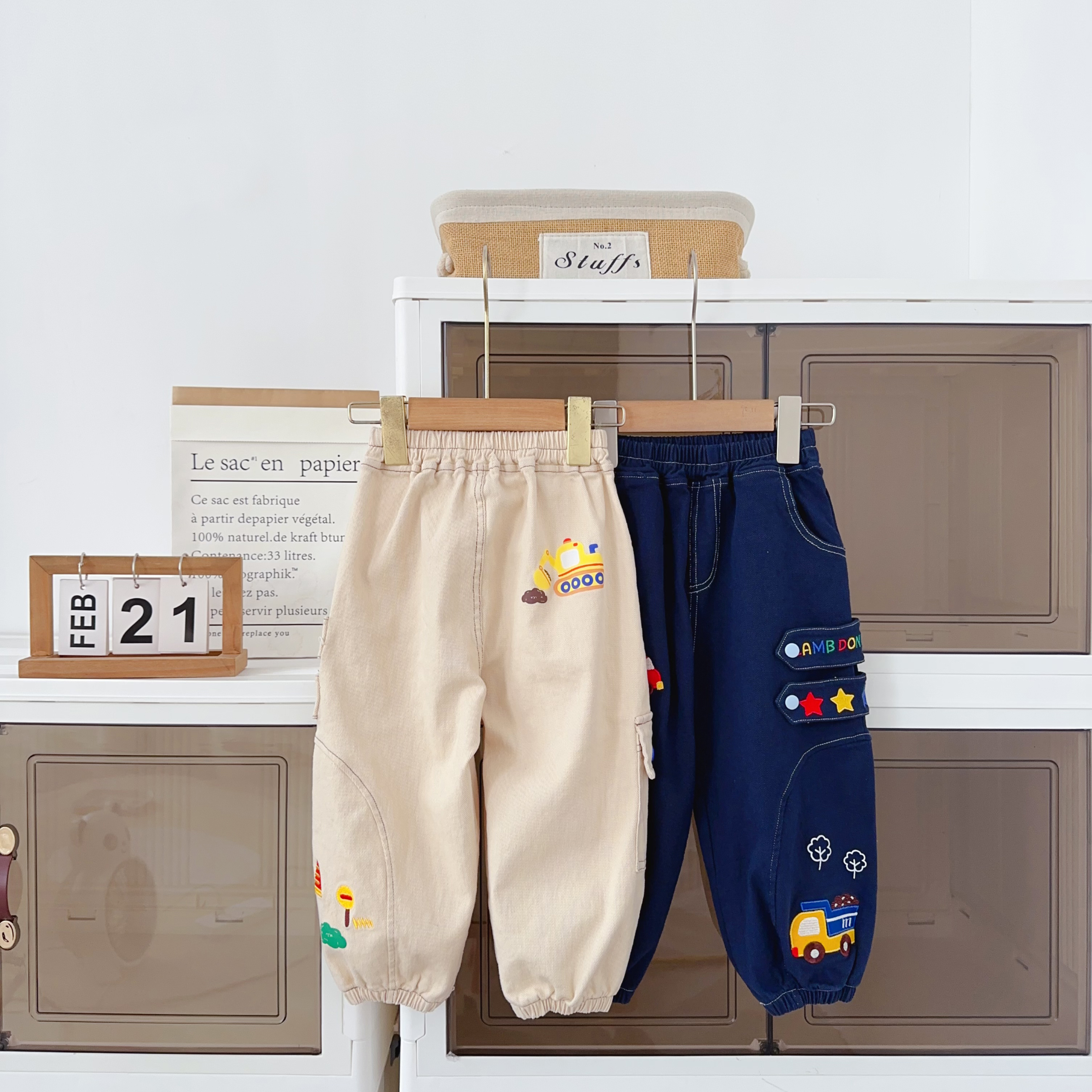 2025年男女儿童长裤miki裤子梭织卡通刺绣休闲裤