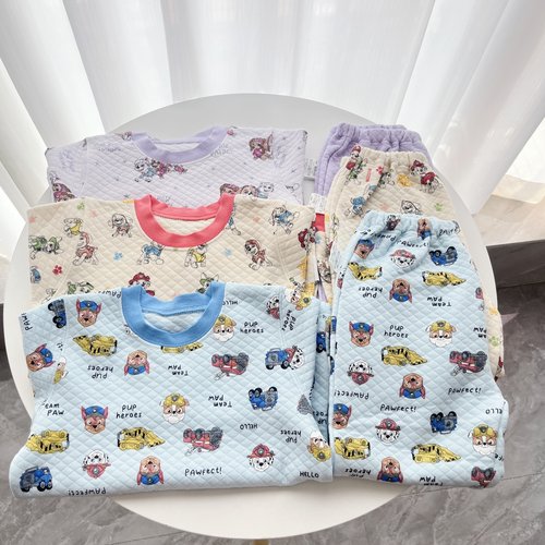 日系儿童纯棉空气棉套装男女童内衣全棉家居服秋冬款加厚保暖打底