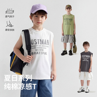 26新款儿童无袖T恤夏装薄款字母背心男童纯棉上衣韩版宽肩背心