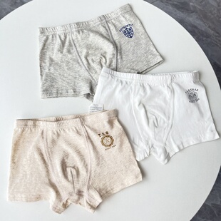 3条装纯棉男童平角内裤无骨缝合男孩平口内衣男宝宝裤头A类棉四角