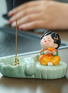 侍女摆件檀香炉树脂香炉感礼物轻奢工位小摆件创意桌面装饰品