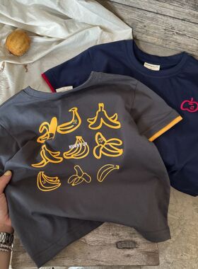 儿童卡通t恤男童夏款2025新品小童长袖上衣宝宝撞色打底女童