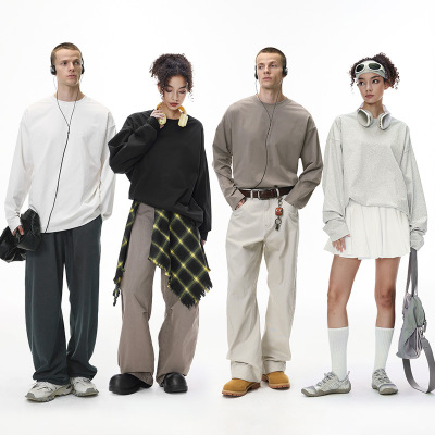 NOMORE男装|纯色套头宽松长袖T恤26新款美式街头重磅打底衫男女