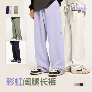 校园彩虹抽绳宽松男女直筒卫裤 美式 NOMORE320g磨毛刺绣休闲运动裤