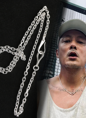 925纯银项链Larry smith余文乐同款素链复古长款毛衣链男女士配饰