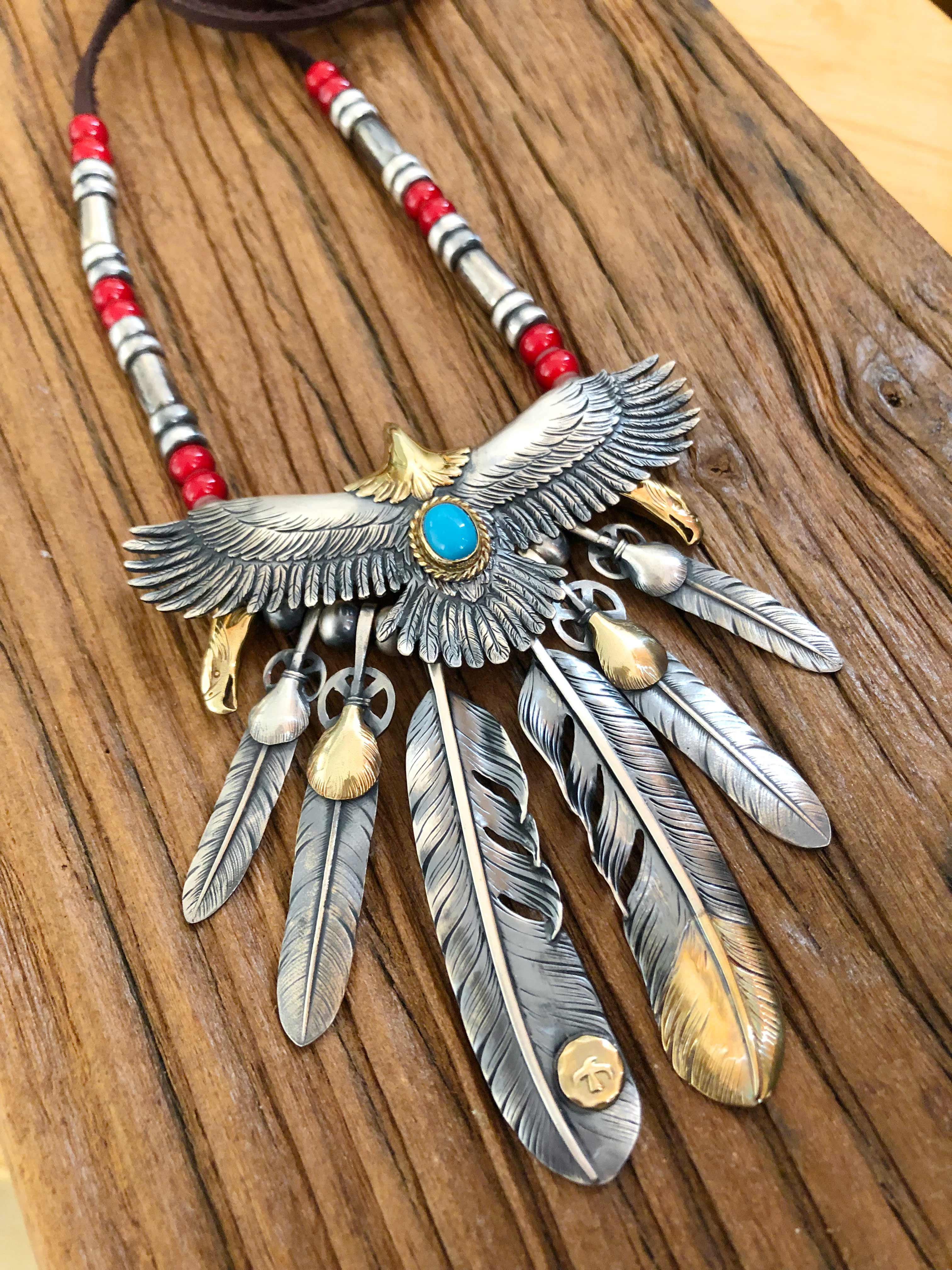 HB地平线中号老鹰风格吊坠925纯银项链男潮机车风潮复古羽毛项链