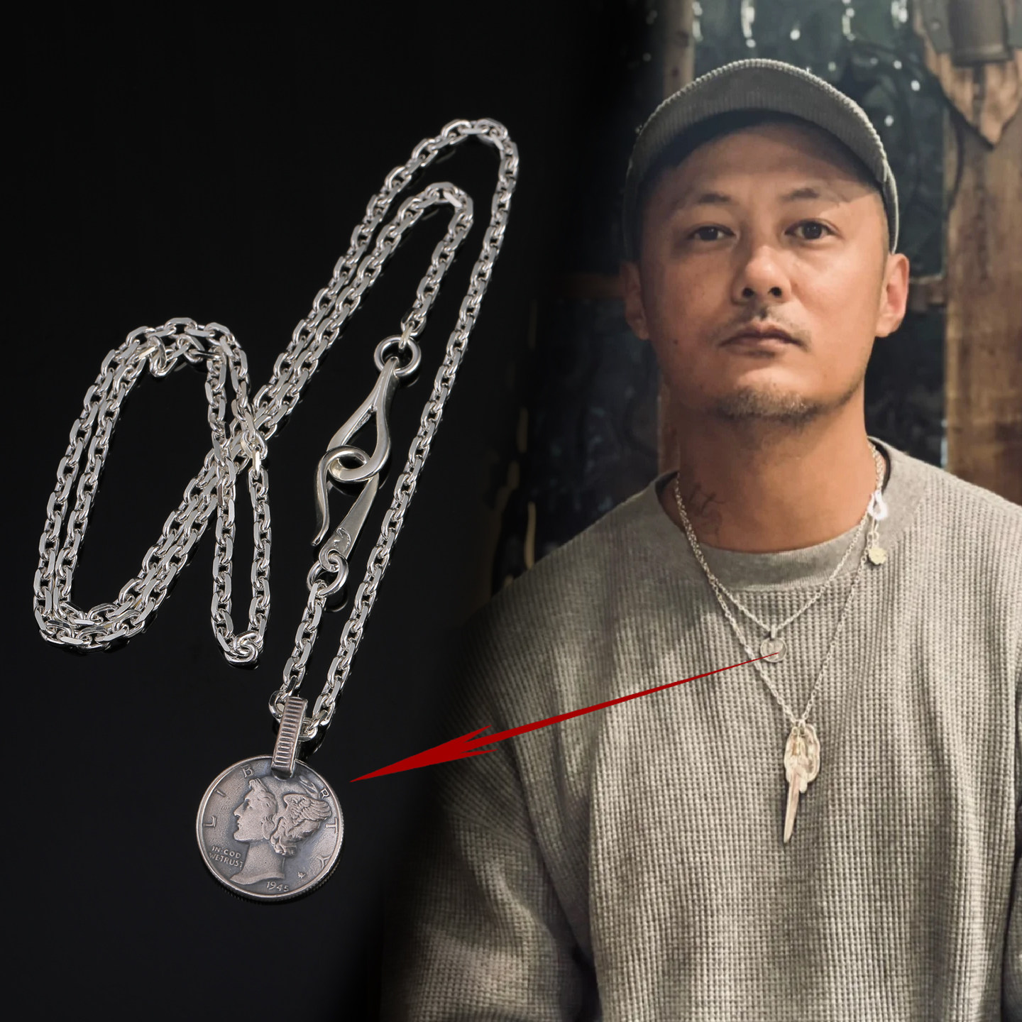 小飞侠银币纯银吊坠男士larry smith余文乐同款硬币925银项链女士