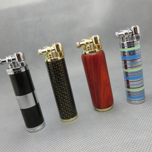 斯派克烟斗专用圆柱形砂轮打火机仿复古斜侧火充气檀木壳铜壳个性