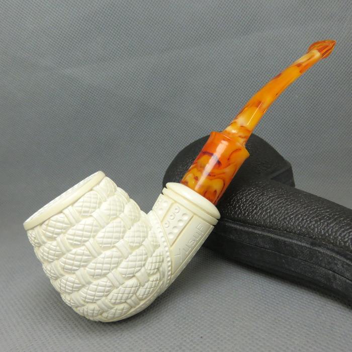 土耳其进口Hilmi cay大号海泡石烟斗原石斗师YUSUF手工雕刻花篮 2