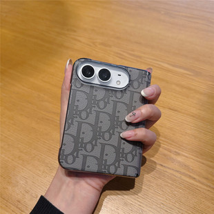 中轴保护新款适用iPhoneDuo手机壳真皮浮雕苹果duo皮套阔折叠全包防摔保护套18duo高级感D家老花外壳男女欧美
