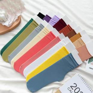 春夏薄款 日系堆堆袜女士ins潮网红冰丝袜子 中筒袜冰冰袜纯色薄款