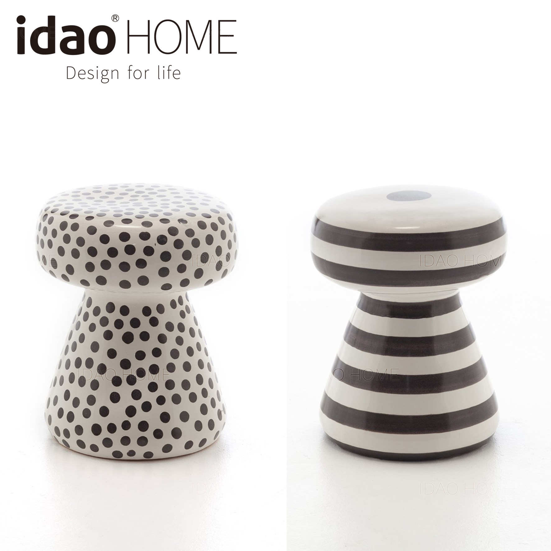 idao北欧创意时尚手绘可移动茶几轻奢茶几凳子边几黑白装饰咖啡桌