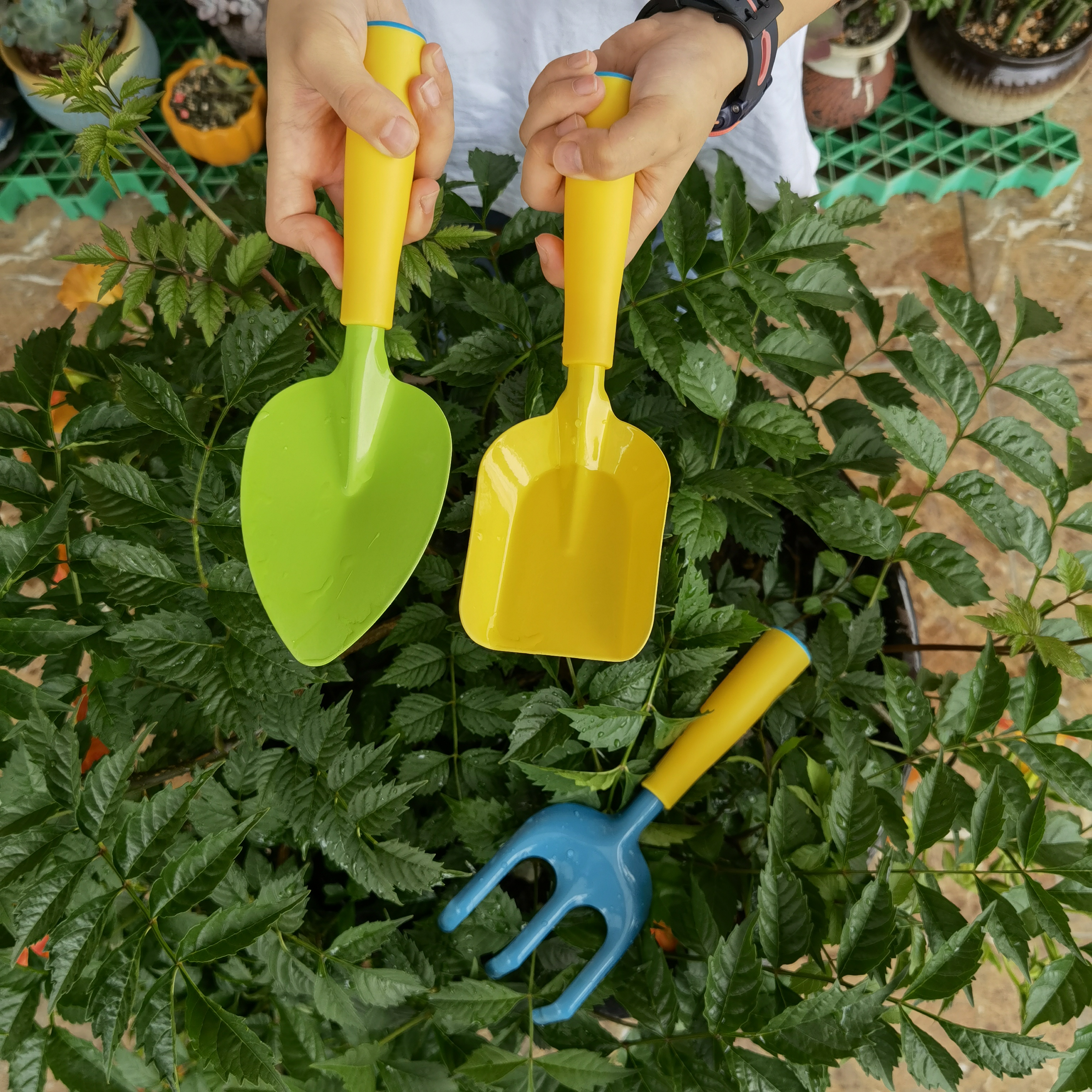 幼儿园小朋友种植区工具材料园艺铲子三件套多肉盆栽铁锹水壶桶