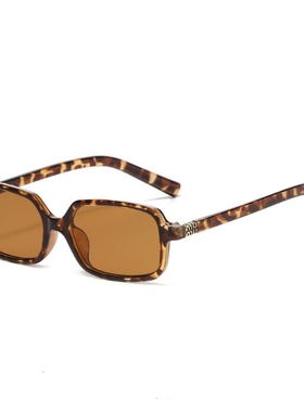 欧美窄框方框太阳镜女高级感豹纹色百搭墨镜潮素颜平光镜男书呆子