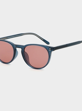 欧美复古圆框太阳眼镜女复古透明灰蓝色框墨镜绅士们同款眼镜男款