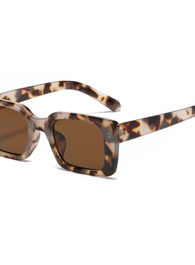 复古豹纹长方形墨镜女款小窄框小脸高级感白色太阳镜男防紫外线潮