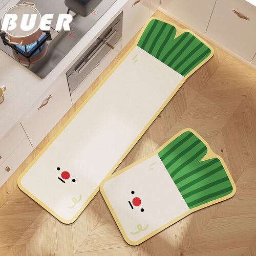 BUER可爱蔬菜厨房地垫可擦免洗防水防油皮革地垫pvc防滑长条脚垫