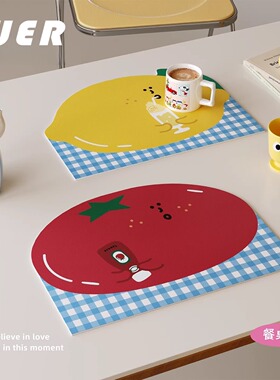 BUER卡通可爱皮革餐垫防水防油餐桌垫可擦免洗隔热垫pvc杯垫碗垫