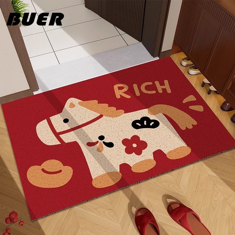 BUER新年红色马年入户门垫家用丝圈防滑垫可擦洗家用门垫耐磨地毯,居家布艺,家用脚垫,淘宝优惠券,粉丝福利购,淘宝优惠卷