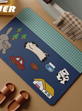 BUER可爱猫咪浴室地垫硅藻泥吸水软垫门口吸水防滑垫卫生间地垫