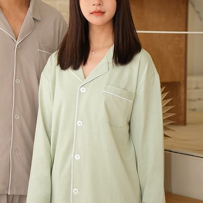 NNID全棉家居服套装40S双纱200克长袖纽扣男女睡衣睡裤KS086