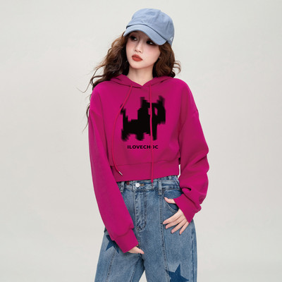 小个子连帽卫衣女2025秋冬季短款