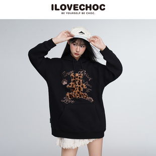 长款 新款 连帽卫衣加绒豹纹贴布刺绣BM风潮酷 2025冬季 ILOVECHOC