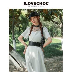 方领浪漫白色长裙小黑裙 设计感连衣裙赫本风法式 夏新款 ILOVECHOC