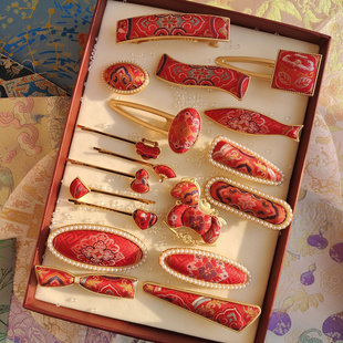 非遗宋锦发夹名家三马如意宝相花真丝国风发饰边夹弹簧夹马年礼品