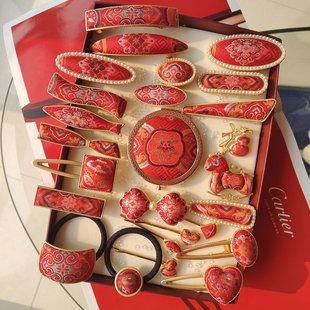 非遗宋锦发夹名家三马如意宝相花真丝国风发饰边夹弹簧夹马年礼品