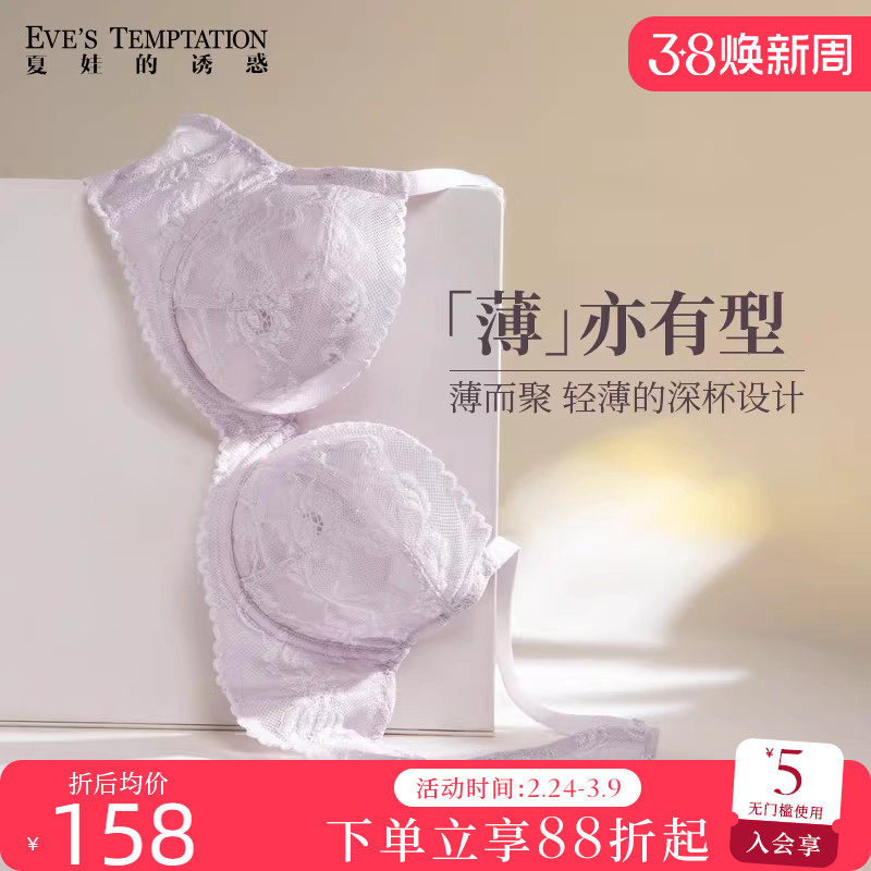 夏娃的诱惑法式蕾丝内衣女秋冬超薄款性感聚拢新款大胸显小文胸罩