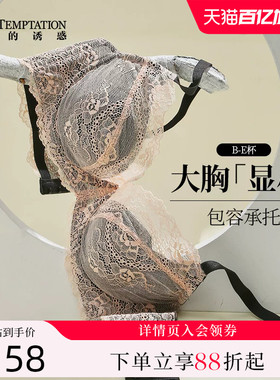 夏娃的诱惑大胸显小胸内衣女蕾丝薄款聚拢大码文胸防下垂收副乳夏