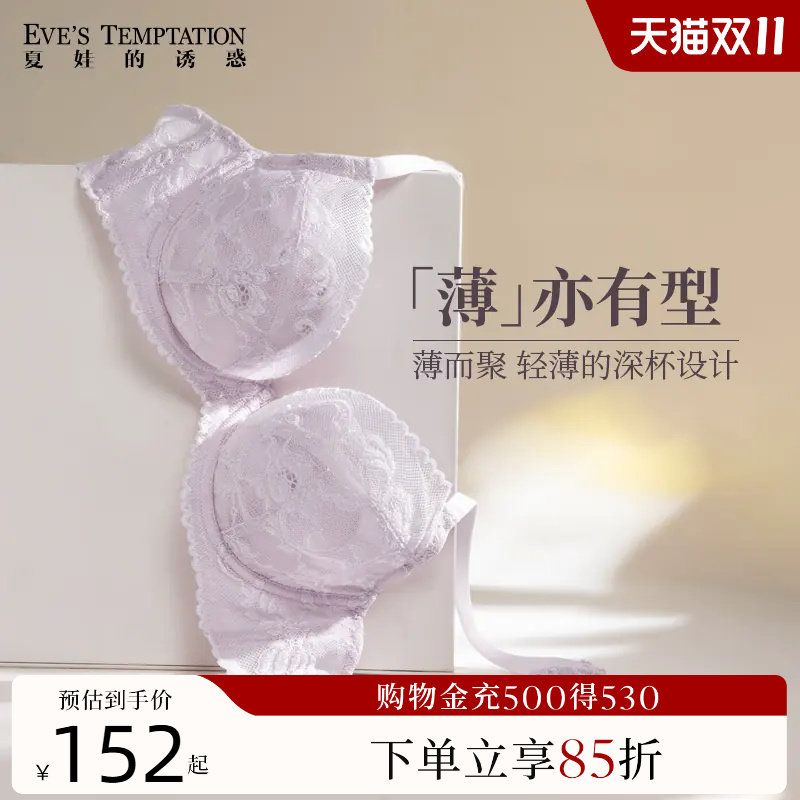 夏娃的诱惑法式蕾丝内衣女秋冬超薄款性感聚拢新款大胸显小文胸罩