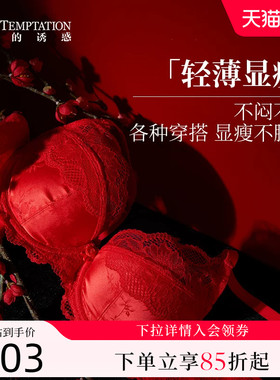 夏娃的诱惑2026新款红色内衣内裤本命年女结婚新娘蕾丝文胸套装