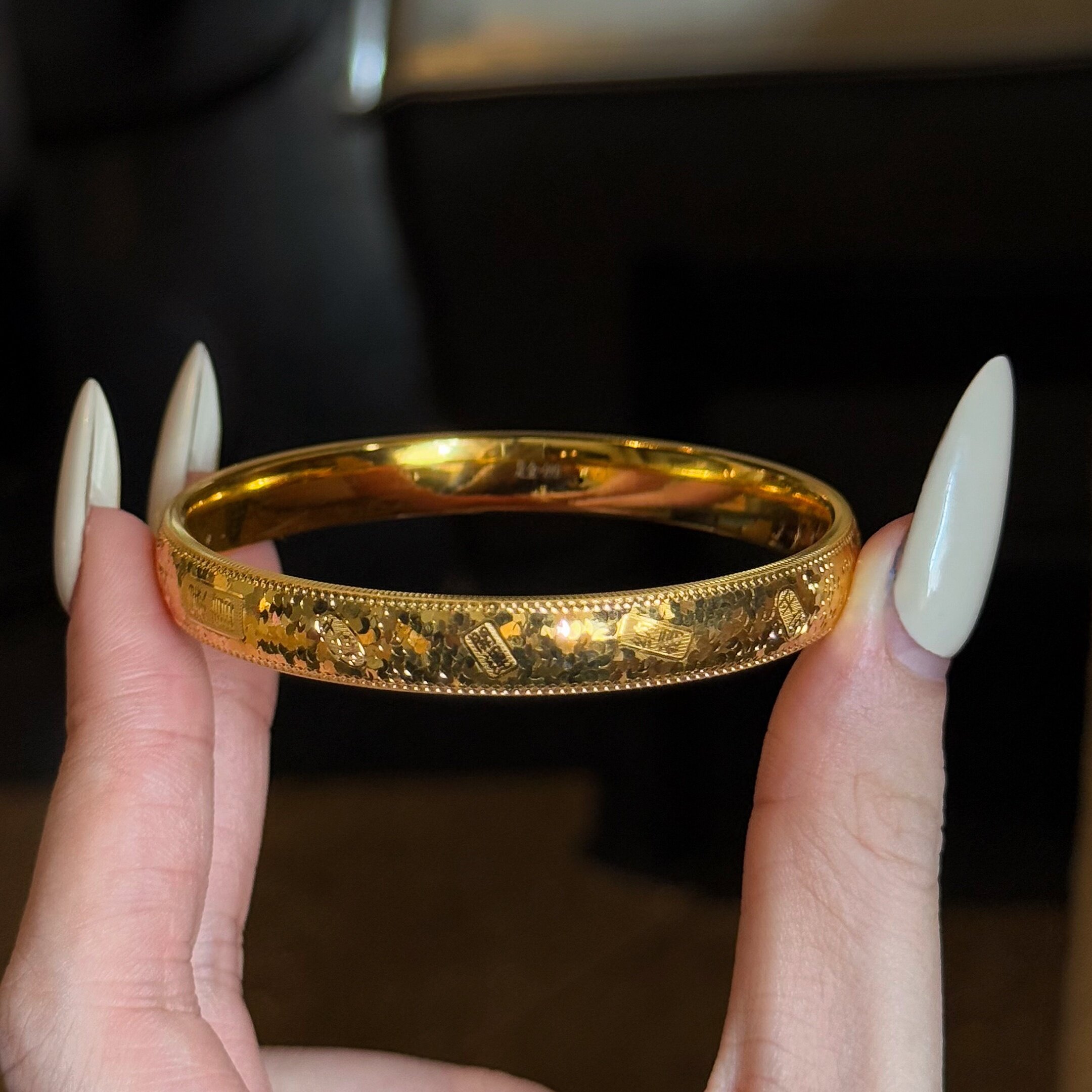 千夕 足金999泥鳅背碎碎冰手镯黄金手镯女款情人节生日礼物送女友