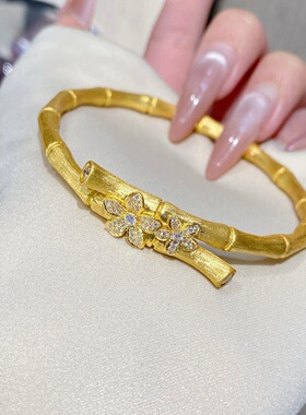 千夕 足金999拉丝竹节樱花黄金手镯女款情人节生日礼物送女友老婆