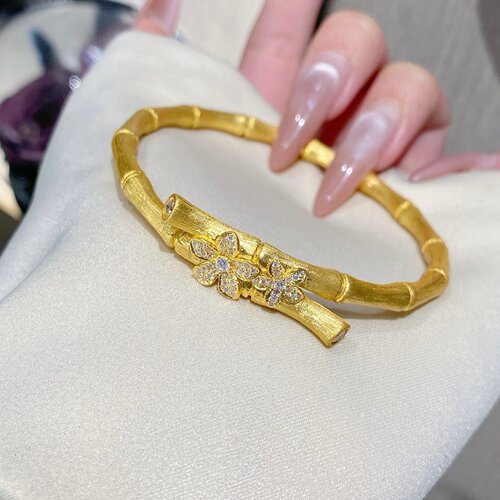 千夕 足金999拉丝竹节樱花黄金手镯女款情人节生日礼物送女友老婆